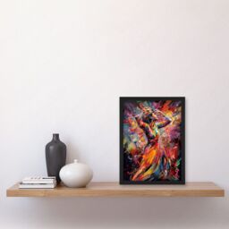 Artery8 Happy Woman Dancing to Music Modern Vibrant Colour Artwork Framed Wall Art Print A4 in Black - thumbnail 2