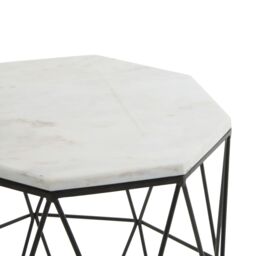Orsina Side Table With Octagonal Top, White Marble Inset With Sublime Veining, Geometric Black Iron Frame - thumbnail 3