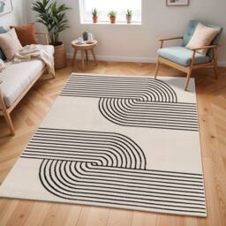 Livabliss Pisa-Modern Off-White Black Graphic Living Dining Bedroom Rug in Beige - Size: 140 cm x 200 cm - thumbnail 9