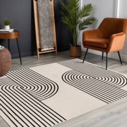 Livabliss Pisa-Modern Off-White Black Graphic Living Dining Bedroom Rug in Beige - Size: 140 cm x 200 cm - thumbnail 8
