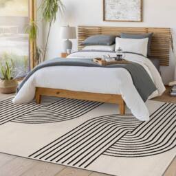Livabliss Pisa-Modern Off-White Black Graphic Living Dining Bedroom Rug in Beige - Size: 140 cm x 200 cm - thumbnail 7