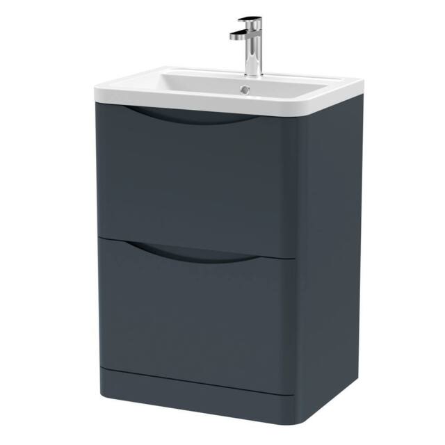 Balterley Dunwood Contemporary 2 Drawer Vanity Basin Unit, Dark Grey, 600mm in Grey - image 1