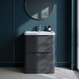 Balterley Dunwood Contemporary 2 Drawer Vanity Basin Unit, Dark Grey, 600mm in Grey - thumbnail 4