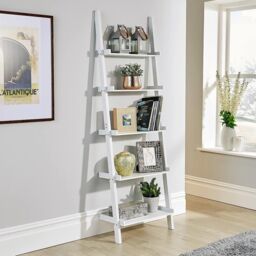 Home Source Ladder Shelf Bookcase 5 Tier Storage Shelving Display Stand Wall Rack in White - thumbnail 1