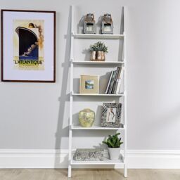 Home Source Ladder Shelf Bookcase 5 Tier Storage Shelving Display Stand Wall Rack in White - thumbnail 5