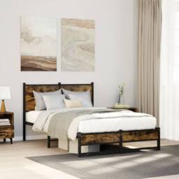 Berkfield Home Metal Bed Frame without Mattress Smoked Oak 120x200 cm in Brown - Size: Small Double - thumbnail 2