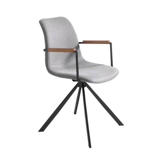 Angel Cerda Swivel Dining Chair, Light Grey Fabric, Walnut Detail - image 1