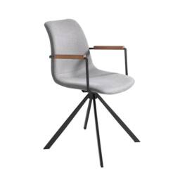 Angel Cerda Swivel Dining Chair, Light Grey Fabric, Walnut Detail - thumbnail 1