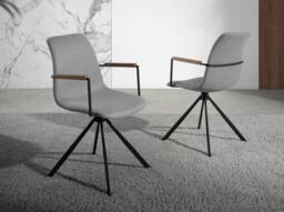 Angel Cerda Swivel Dining Chair, Light Grey Fabric, Walnut Detail - thumbnail 3