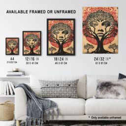 "Artery8 Face in Trees Mystic Mother Earth Hippy Tribal Wall Art Print in Beige - Size: W18"" x H24""" - thumbnail 3