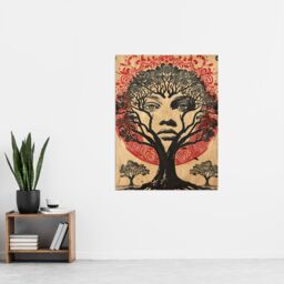 "Artery8 Face in Trees Mystic Mother Earth Hippy Tribal Wall Art Print in Beige - Size: W18"" x H24""" - thumbnail 4