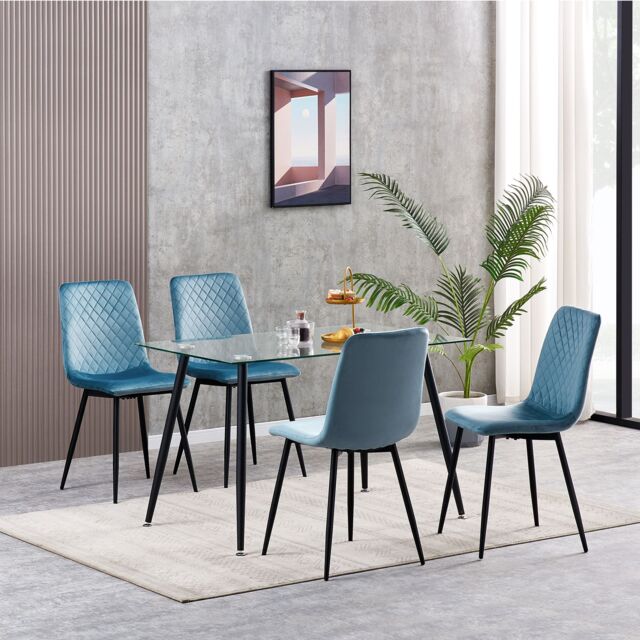 MCC Direct Set of 4 Velvet Fabric Upholstered Dining Chairs Lexi in Light Blue - image 1