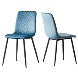 MCC Direct Set of 4 Velvet Fabric Upholstered Dining Chairs Lexi in Light Blue - thumbnail 2
