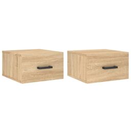 Berkfield Home Wall-mounted Bedside Cabinets 2 pcs Sonoma Oak 35x35x20 cm in Brown - Size: 35 x 35 x 20 cm - thumbnail 2