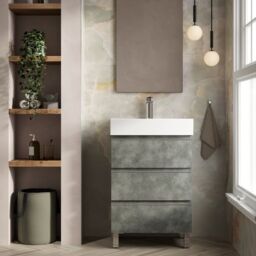 Banyetti Vatilla 600mm Floorstanding Vanity Unit with Veneto 1 TH Basin-Cemento Grey - thumbnail 2
