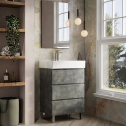 Banyetti Vatilla 600mm Floorstanding Vanity Unit with Veneto 1 TH Basin-Cemento Grey - thumbnail 3