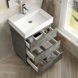 Banyetti Vatilla 600mm Floorstanding Vanity Unit with Veneto 1 TH Basin-Cemento Grey - thumbnail 1