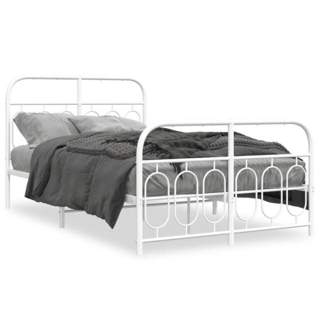 Berkfield Home Metal Bed Frame without Mattress with Footboard White 120x190cm - Size: 120x190 cm - image 1