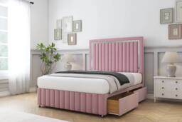 "Comfort Beds Boston Chrome Plush Divan Base 2 Drawers - 26"" Headboard-Footboard in Pink - Size: Small Double" - thumbnail 1