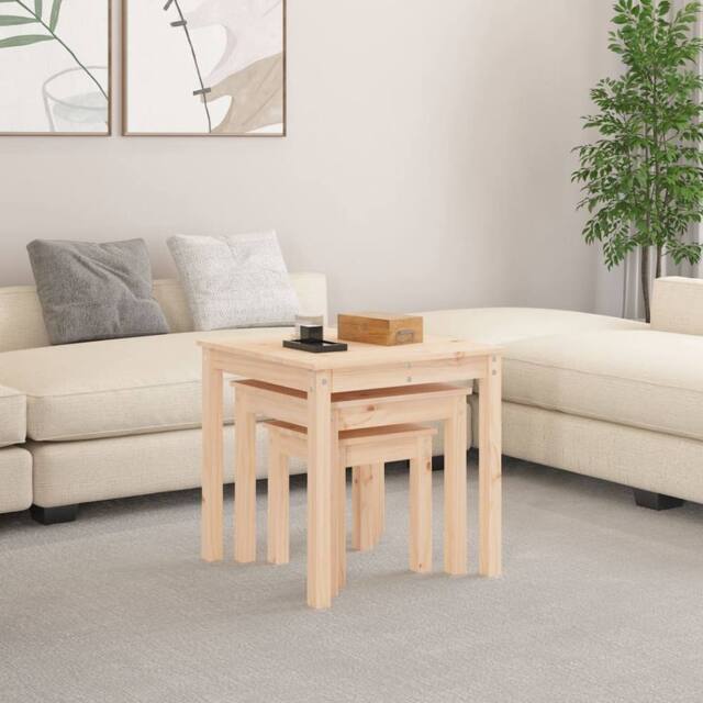 Berkfield Home Nesting Tables 3 pcs Solid Wood Pine in Light Brown - image 1