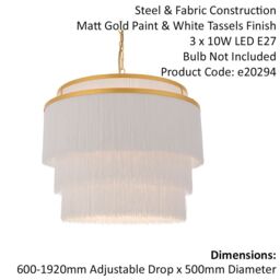 Loops Gold Multi Arm Ceiling Pendant Light - White Tassels - Diffused Light Effect in Clear - thumbnail 2