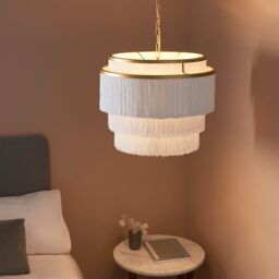 Loops Gold Multi Arm Ceiling Pendant Light - White Tassels - Diffused Light Effect in Clear - thumbnail 5