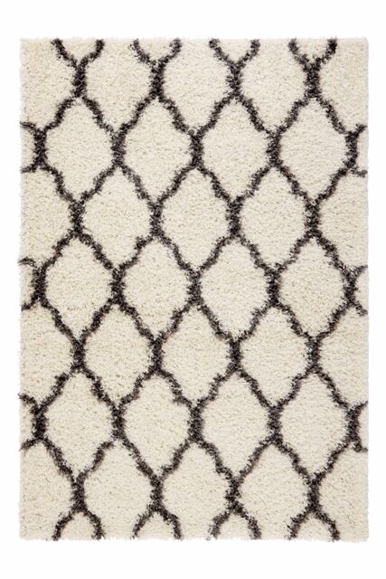 Kukoon Cream Grey Trellis Scandi Super Soft Shaggy Rug - Size: 60 cm x 230 cm - image 1