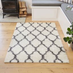 Kukoon Cream Grey Trellis Scandi Super Soft Shaggy Rug - Size: 60 cm x 230 cm - thumbnail 2