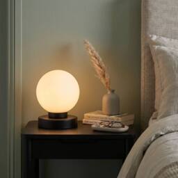 Happy Homewares Contemporary Opal Glass Globe Table Lamp with Matte Black Round Base - thumbnail 5