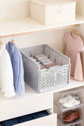 ExtraStar Space-Saving Stackable Storage Basket with Shirt Folders in Off-White - thumbnail 2