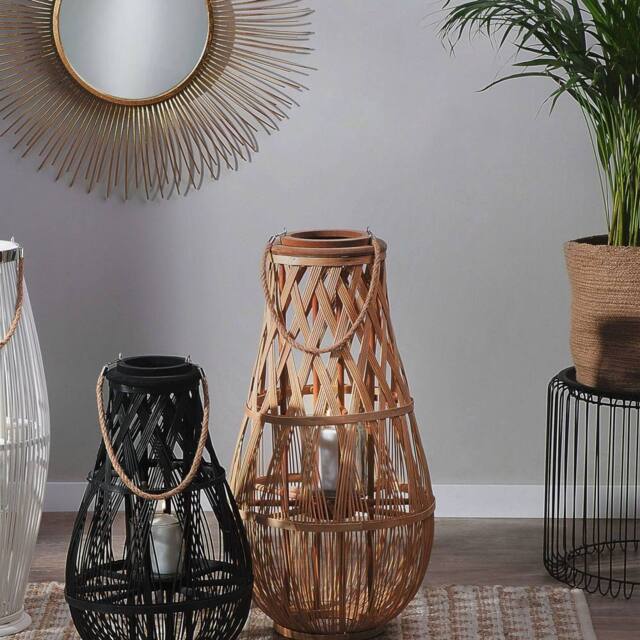 Wyld and Coco Lantern Light Bamboo and Glass Candle Holder 77cm in Brown - image 1