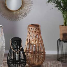 Wyld and Coco Lantern Light Bamboo and Glass Candle Holder 77cm in Brown - thumbnail 1