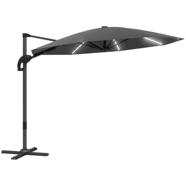 Matteo 3m Cantilever Garden Parasol - Solar LED, 360° Rotation, Dark Grey - image 1