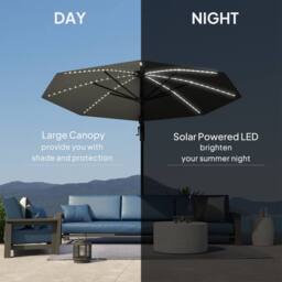 Matteo 3m Cantilever Garden Parasol - Solar LED, 360° Rotation, Dark Grey - thumbnail 6