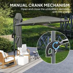 Matteo 3m Cantilever Garden Parasol - Solar LED, 360° Rotation, Dark Grey - thumbnail 7