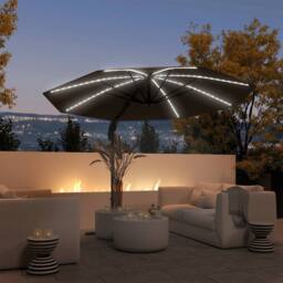 Matteo 3m Cantilever Garden Parasol - Solar LED, 360° Rotation, Dark Grey - thumbnail 2