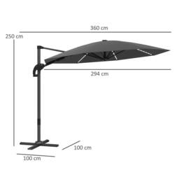 Matteo 3m Cantilever Garden Parasol - Solar LED, 360° Rotation, Dark Grey - thumbnail 9