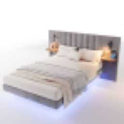 Matteo Upholstered Bed, Adults Teenagers 4ft6 Double Bed 2 Bedside Lamps, With Charging Socket in Grey - thumbnail 3