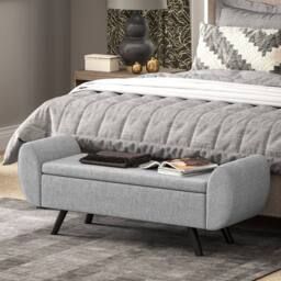 HOMCOM Storage Ottoman with Armrest, Upholstered Linen Storage Bench in Dark Grey