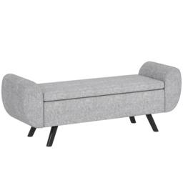 HOMCOM Storage Ottoman with Armrest, Upholstered Linen Storage Bench in Dark Grey - thumbnail 2