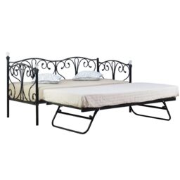 Comfy Living Ltd Metal Crystal Finial Day Bed With Trundle in Black - Size: Small Single - thumbnail 2