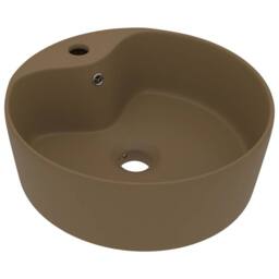 Berkfield Home Luxury Wash Basin with Overflow Matt Cream 36x13 cm Ceramic in Tan - thumbnail 3