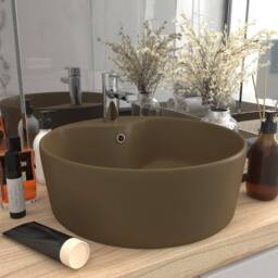 Berkfield Home Luxury Wash Basin with Overflow Matt Cream 36x13 cm Ceramic in Tan - thumbnail 2