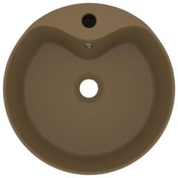 Berkfield Home Luxury Wash Basin with Overflow Matt Cream 36x13 cm Ceramic in Tan - thumbnail 1