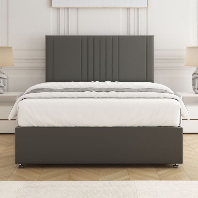 "BSSPOKE Monaco Velvet Plush Divan Bed Set 24"" Headboard & Mattress No Drawers in Grey - Size: Double" - image 1