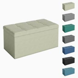 MCC Direct 76cm Rectangular Ottoman Foldable Storage Bench Upholstered Foot Rest in Beige