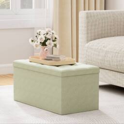 MCC Direct 76cm Rectangular Ottoman Foldable Storage Bench Upholstered Foot Rest in Beige - thumbnail 2