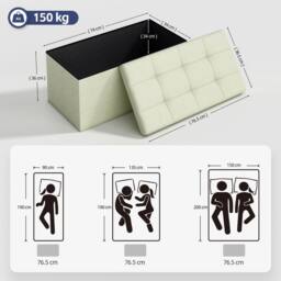 MCC Direct 76cm Rectangular Ottoman Foldable Storage Bench Upholstered Foot Rest in Beige - thumbnail 7