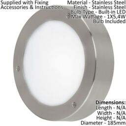 Loops IP44 Outdoor Wall Light Stainless Steel 5.4W Built in LED Porch Lamp in Metallics - thumbnail 2