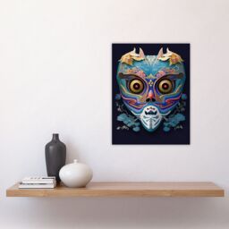 Artery8 Wall Art Print Noh Theatre Mask Painting Colourful Intricate Details Floral Designs Supernatural Japan Creature Portrayal Forest Deity Role - thumbnail 4